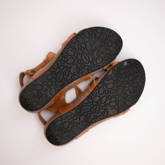 Taos Trulie Sandals 9 Camel Brown Leather Strappy Slingback Wedge Cork Footbed - Picture 8 of 9